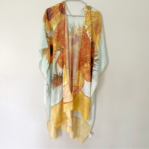 Van Gogh Sunflower Kimono Beach Cover Up Artsy Op Art Teacher Eclectic Grandma - Picture 4 of 12
